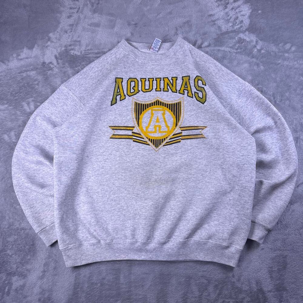 Vintage 90s Aquinas Alumni Sweatshirt Men’s XL Gray USA Made College Crewneck